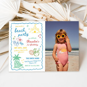 Handgetekende zomerpret aangepaste strandfoto kaart