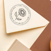 Handgetekende Zonnebloem Ronde Familie Retouradres Zelfinktende Stempel
