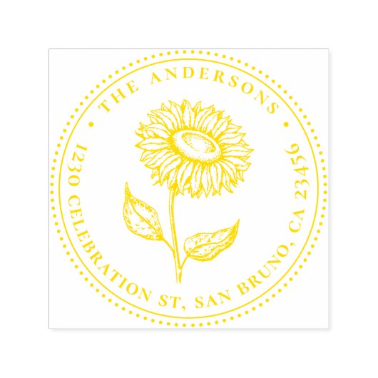 Handgetekende Zonnebloem Ronde Familie Retouradres Zelfinktende Stempel (Design)