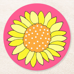 Handgetekende zonnebloem Roze Achtergrond Ronde Kartonnen Onderzetter