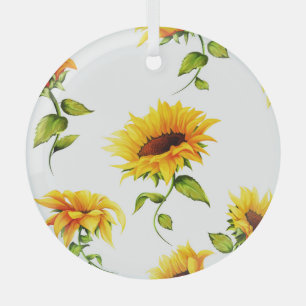 handgetekende zonnebloem Waterverf Glas Ornament