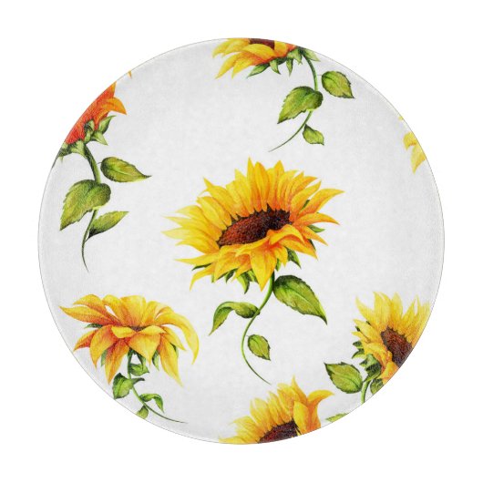  handgetekende zonnebloem Waterverf Snijplank (Voorkant)