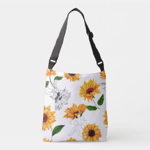 Handgetekende zonnebloemen: levendig geel patroon. crossbody tas