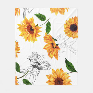 Handgetekende zonnebloemen: levendig geel patroon. fleece deken