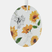 Handgetekende zonnebloemen: levendig geel patroon. glas ornament (Voorkant Rechts)