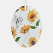 Handgetekende zonnebloemen: levendig geel patroon. glas ornament (Voorkant links)