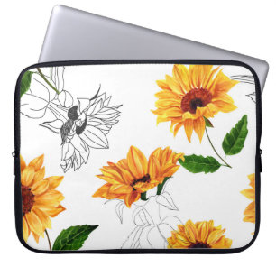 Handgetekende zonnebloemen: levendig geel patroon. laptop sleeve