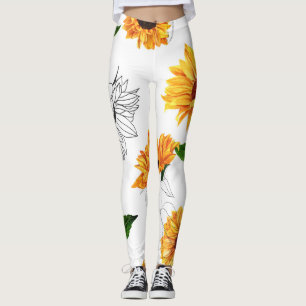 Handgetekende zonnebloemen: levendig geel patroon. leggings