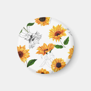 Handgetekende zonnebloemen: levendig geel patroon. magneet