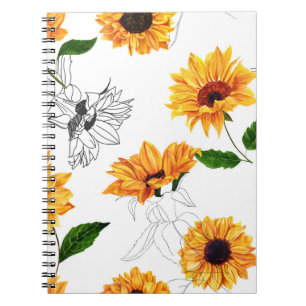 Handgetekende zonnebloemen: levendig geel patroon. notitieboek