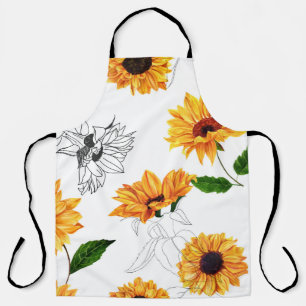 Handgetekende zonnebloemen: levendig geel patroon. schort