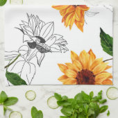 Handgetekende zonnebloemen: levendig geel patroon. theedoek (Gevouwen)