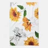Handgetekende zonnebloemen: levendig geel patroon. theedoek (Verticaal)