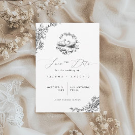 Handgetekende Zwaan Vintage Bloem Bruiloft Save The Date