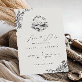 Handgetekende Zwaan Vintage Bloem Bruiloft Save The Date
