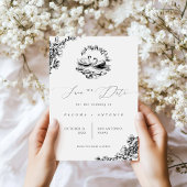Handgetekende Zwaan Vintage Bloemen Bruiloft Save The Date