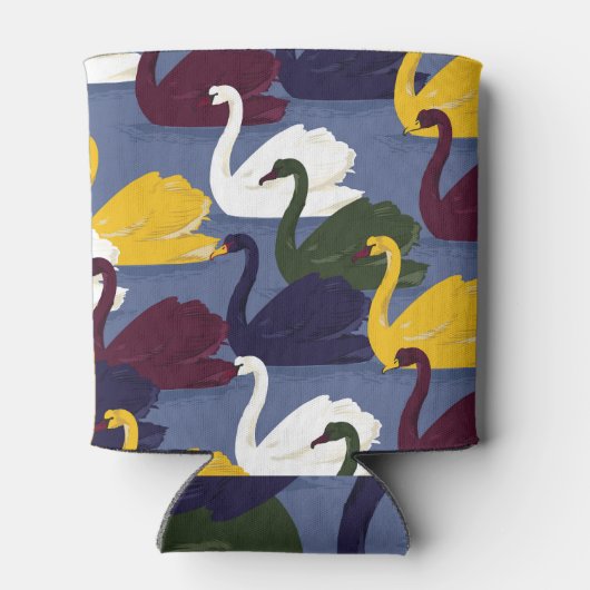 Handgetekende zwanen, blauw meerpatroon. blikjeskoeler (Achterkant)