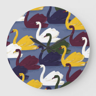Handgetekende zwanen, blauw meerpatroon. grote klok