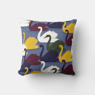 Handgetekende zwanen, blauw meerpatroon. kussen