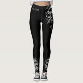 Handgetekende Zwart-wit Bloemen Leggings (Voorkant)