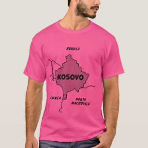 Handgetekende zwarte lijn kaart van Kosovo en nabu T-shirt