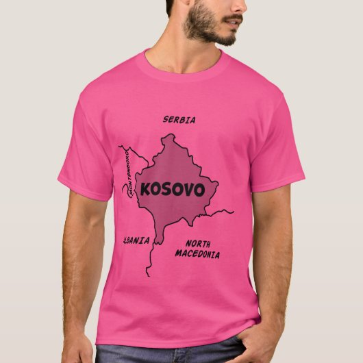 Handgetekende zwarte lijn kaart van Kosovo en nabu T-shirt (Voorkant)
