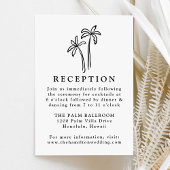 Handgetekende zwarte palmbomen bruiloft receptie informatiekaartje