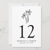 Handgetekende zwarte palmbomen Trouwtafelnummer Kaart (Voorkant)