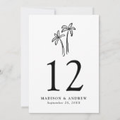 Handgetekende zwarte palmbomen Trouwtafelnummer Kaart (Achterkant)