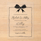 Handgetekende zwarte strik Coquette Modern Chic We Acryl Uitnodigingen (Voorkant)