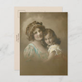  handgetinte moeder/dochter portrait holid feestdagenkaart (Voorkant / Achterkant)