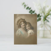  handgetinte moeder/dochter portrait holid feestdagenkaart (Staand voorkant)