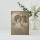  handgetinte moeder/dochter portret feestdagenkaart (Staand voorkant)