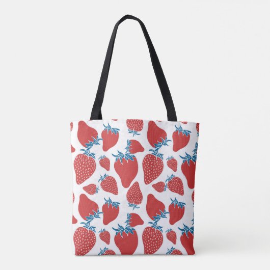 Handgetrokken aardbei naadloos patroon. achtergron tote bag (Achterkant)