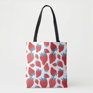 Handgetrokken aardbei naadloos patroon. achtergron tote bag