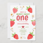 Handgetrokken Aardbei Sweet One Berry 1e verjaarda Kaart (Voorkant)