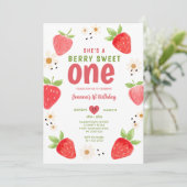 Handgetrokken Aardbei Sweet One Berry 1e verjaarda Kaart (Staand voorkant)