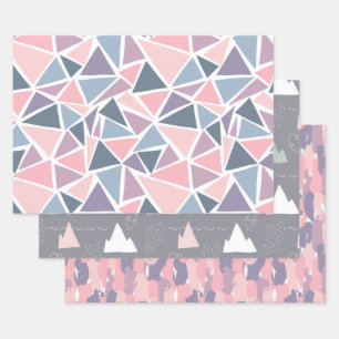 Handgetrokken, abstract ontwerp, bergen, grijs, ro inpakpapier vel