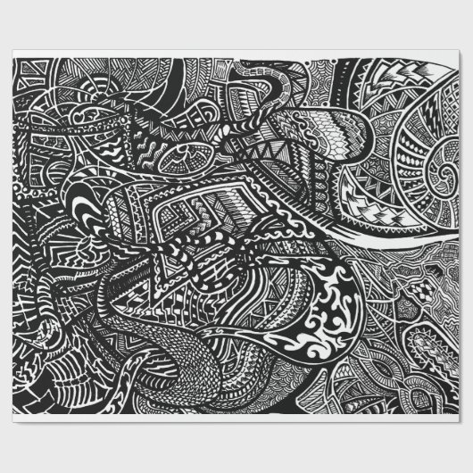 Handgetrokken Abstract Tribal Crazy Doodle Cadeaupapier (Vlak)