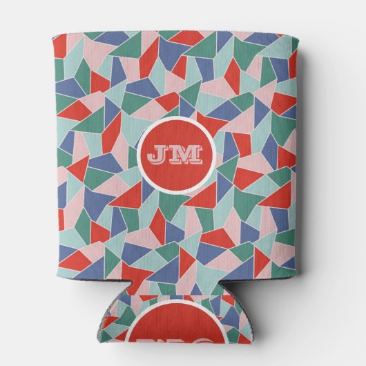 Handgetrokken Abstracte driehoeken Heldere kleuren Blikjeskoeler (Achterkant)