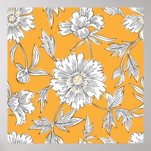 Handgetrokken abstracte tuinbloemen. Contourtekeni Poster (Voorkant)