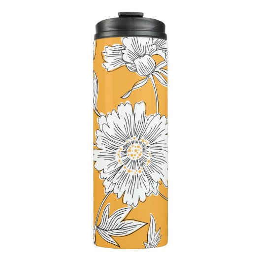 Handgetrokken abstracte tuinbloemen. Contourtekeni Thermosbeker (Voorkant)