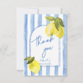Handgetrokken blauw strepen citroenen vrijgezellen bedankkaart (Voorkant)