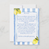 Handgetrokken blauwe strepen citroenen Italiaanse Bedankkaart (Achterkant)