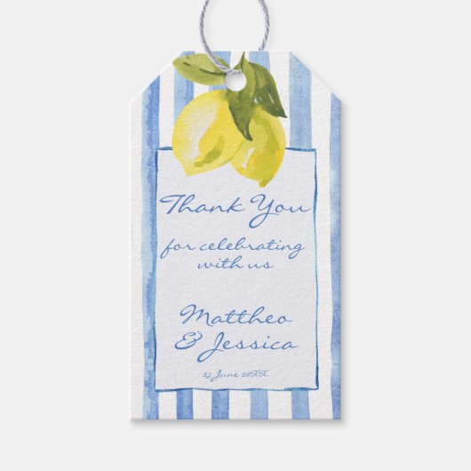 Handgetrokken blauwe strepen citroenen Italiaanse  Cadeaulabel (Voorkant)