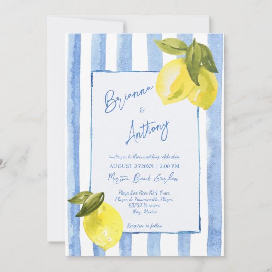 Handgetrokken blauwe strepen citroenen Italiaanse  Kaart (Voorkant)