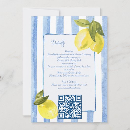 Handgetrokken blauwe strepen citroenen Italiaanse  Kaart (Achterkant)