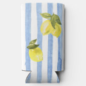 Handgetrokken blauwe strepen citroenen Italiaanse Seltzer Blikjeskoeler (Achterkant)