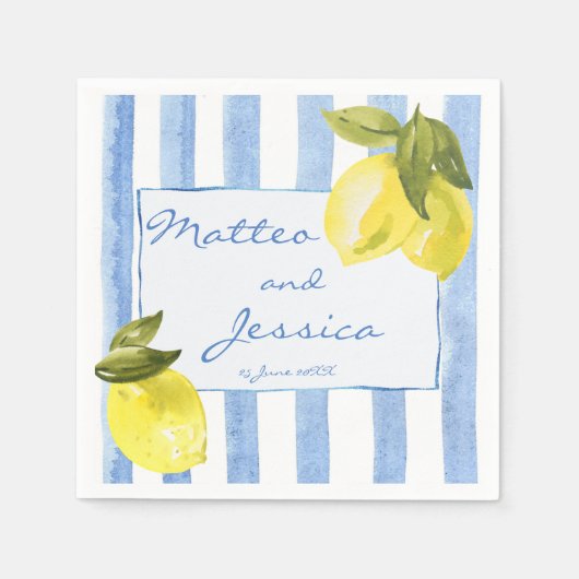 Handgetrokken blauwe strepen citroenen Italiaanse Servet (Voorkant)