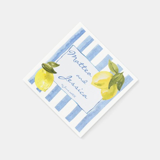 Handgetrokken blauwe strepen citroenen Italiaanse  Servet (Hoek)